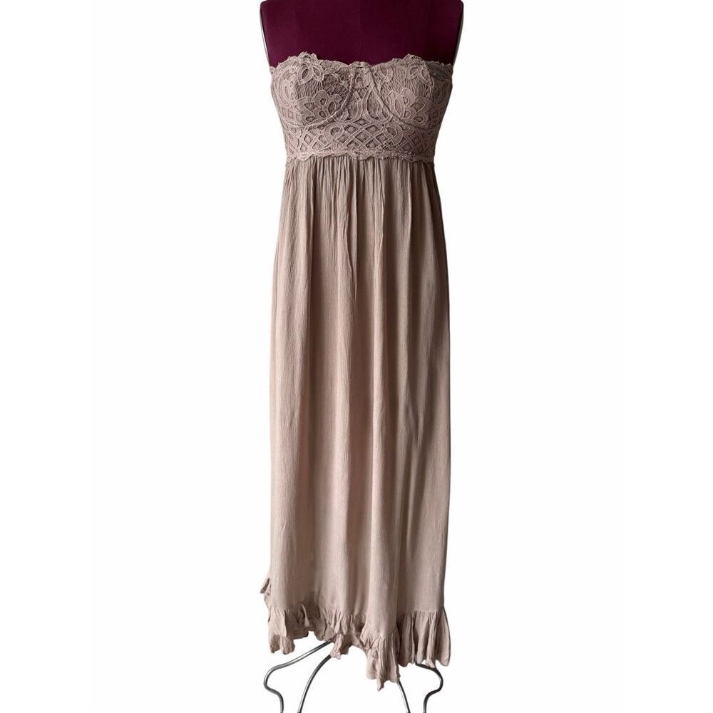 Free People Maxi Dress Adella Corset Strapless Tan Dusty Pink Small - Picture 2 of 10